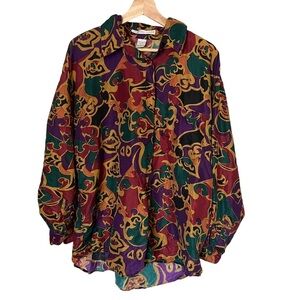Vintage Jack Mulqueen Silk Top 90s vintage silk pattern shirt / abstract Art